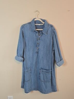 Old Navy Denim Shirt Dress Light Wash Casual Utility Pockets 2X